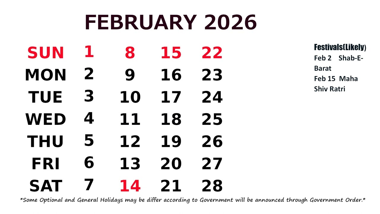 Календарь Февраля 2026 года