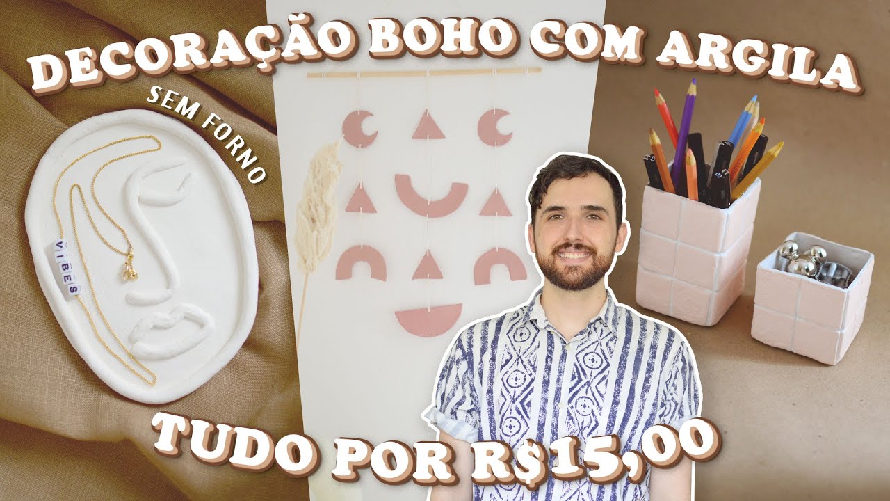 DIY: 3 OBJETOS DECORATIVOS ESTILO BOHO com CERÂMICA FRIA (sem forno) - MUITO FÁCIL E BARATO!