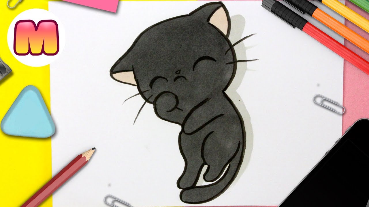 COMO DIBUJAR UN GATO KAWAII - Dibujos kawaii faciles - aprender a dibujar animales kawaii