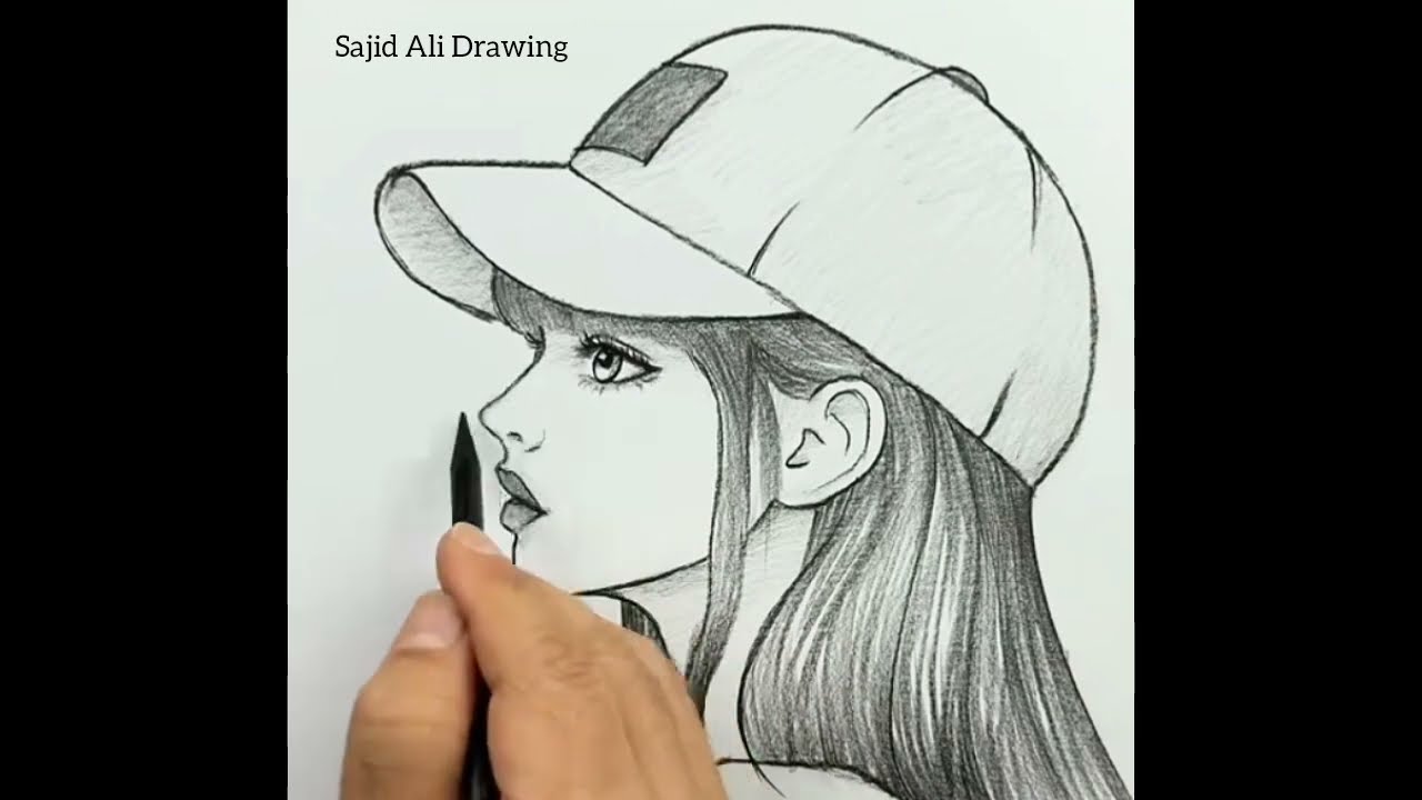 How to draw a girl wearing a hat step by step || Easy drawing ideas for beginners || Girl drawing 