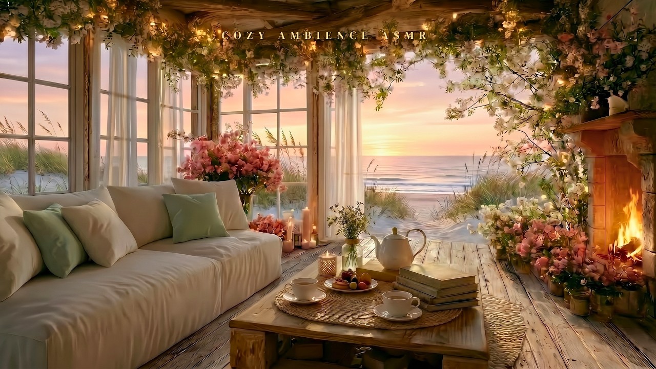 Peaceful Beach Cottage🌊Coastal Birds, Soft Waves and Warm Fire for Stress Relief, Sleep and Rest