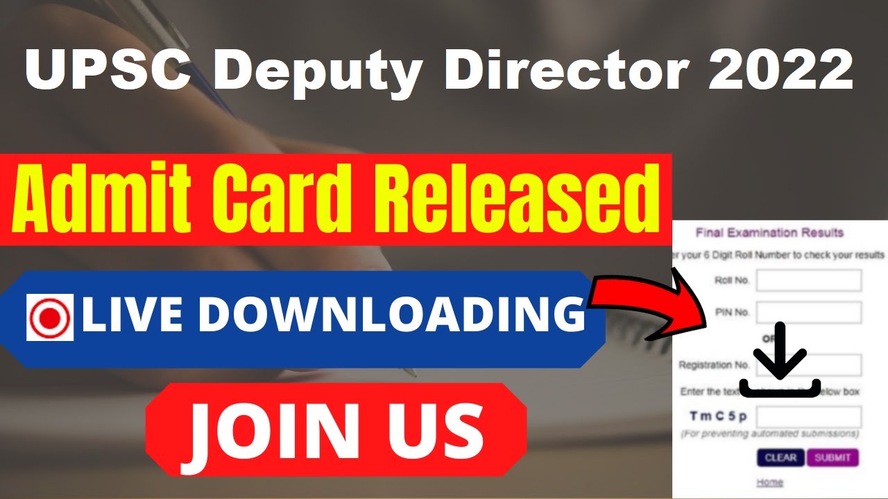 UPSC Deputy Director 2022 Admit Card (Released) - Check & Download UPSC Deputy Director Admit Card