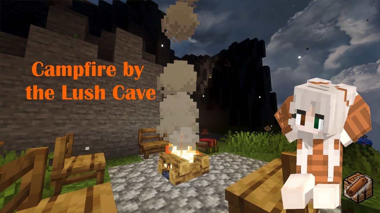 Peaceful Evening by the Lush Cave | Frogs, (Guitar) & Campfire Ambience