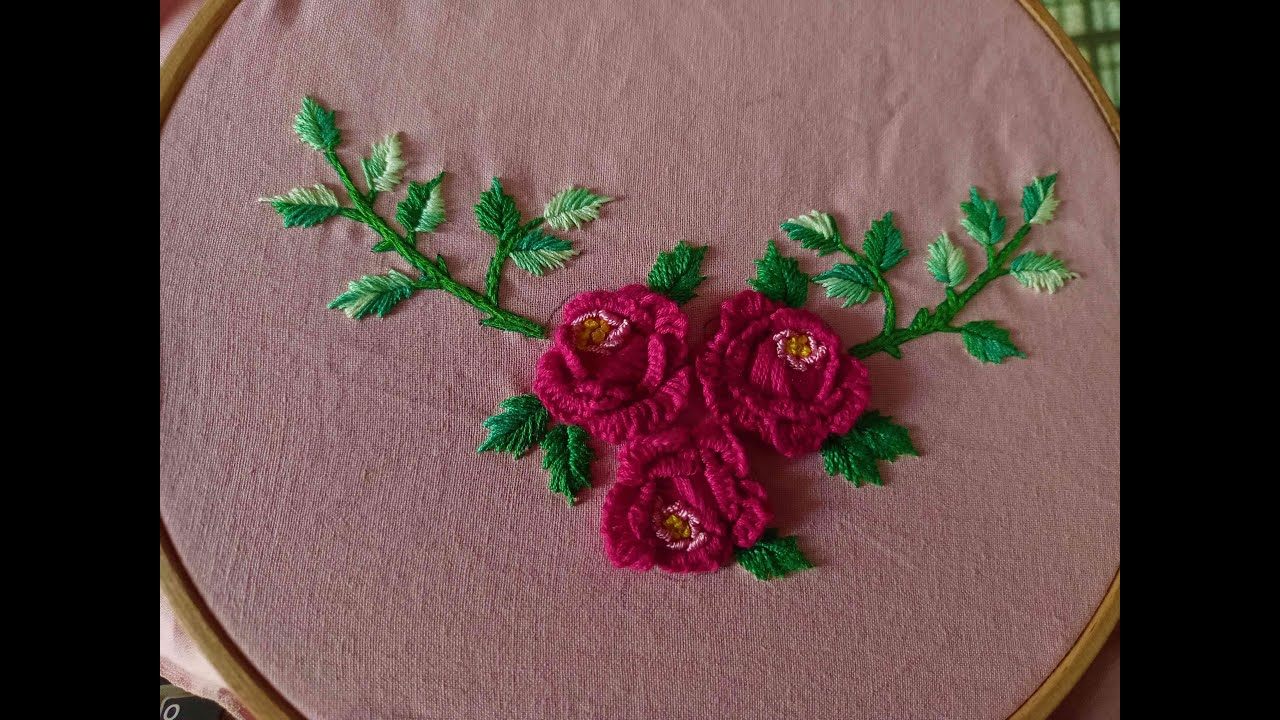 Hand embroidery/Neckline roses embroidery for kurties, frocks and blouses.