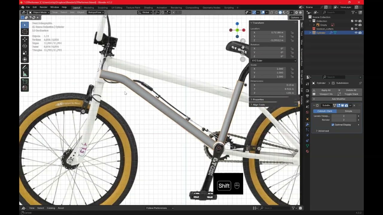 Part 1 of making a BMX Bike with Blender. The Frame.