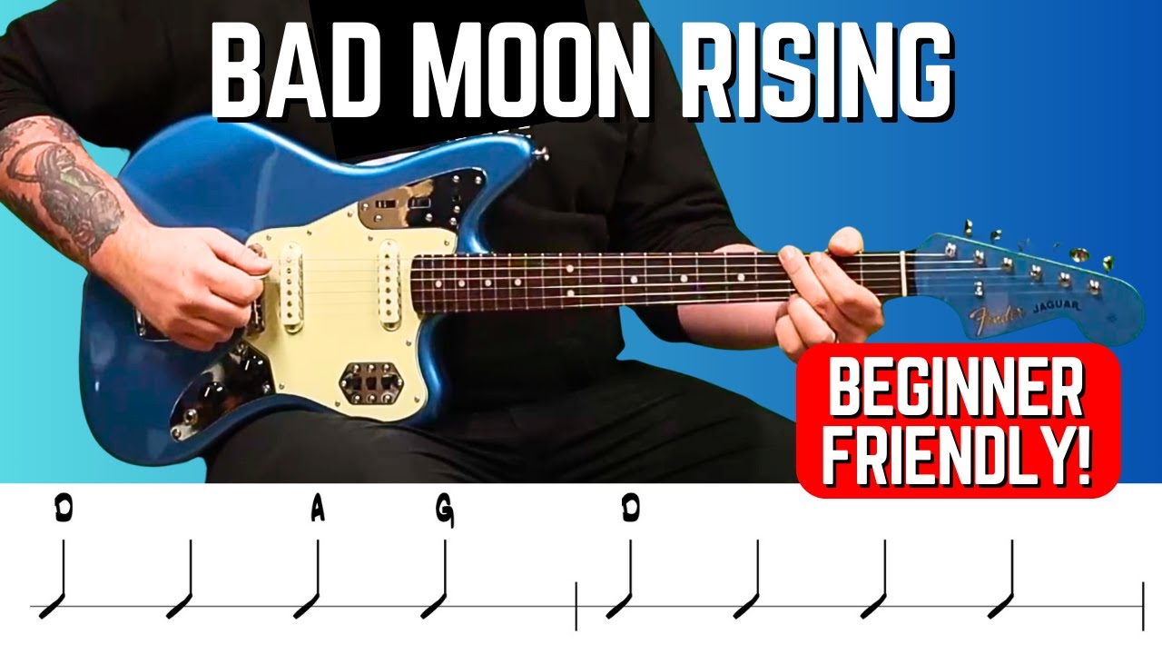 Bad Moon Rising Guitar Lesson for Beginners (3 Chords, Easy Version) Free Downloadable PDF