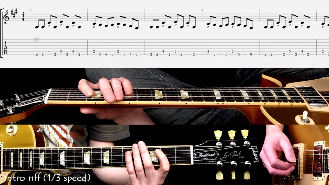 'Crazy Train' intro guitar riff, played at different speeds (with score and TAB)