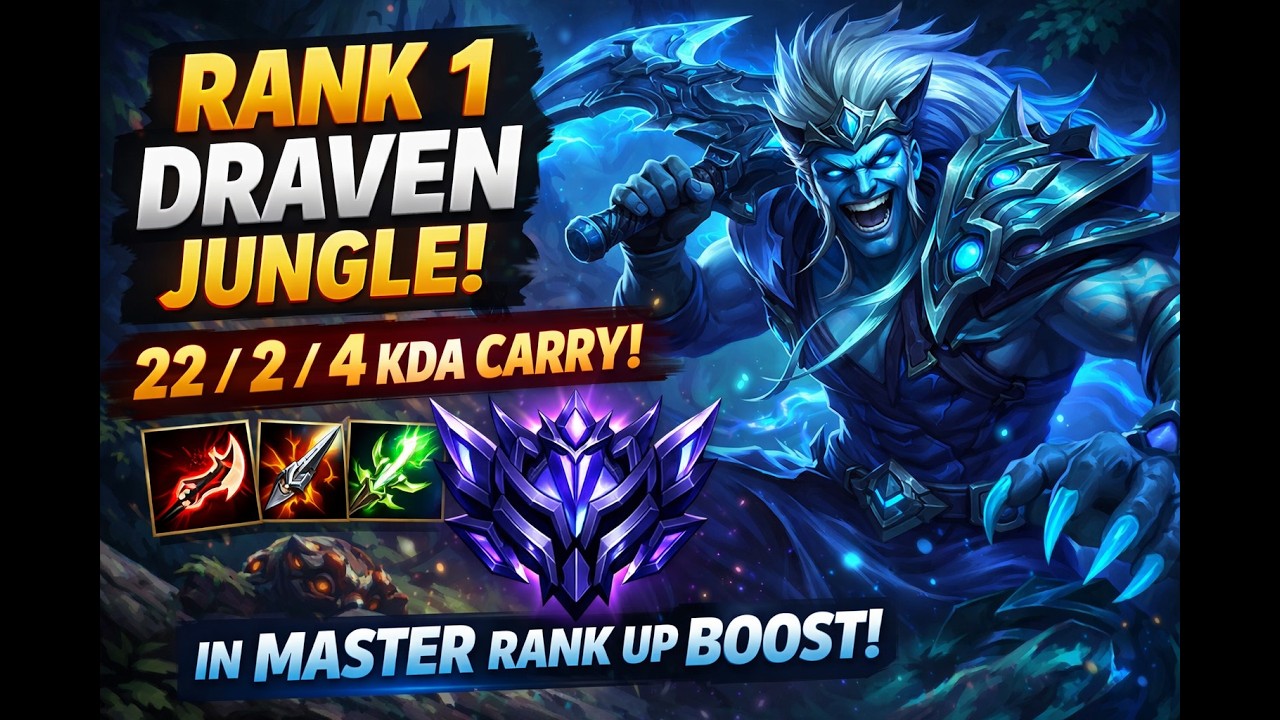 Rank 1 Draven Jungle 22/2/4 KDA Carry In Master/Diamond Elo | Solo Rank Boosting Best Draven World