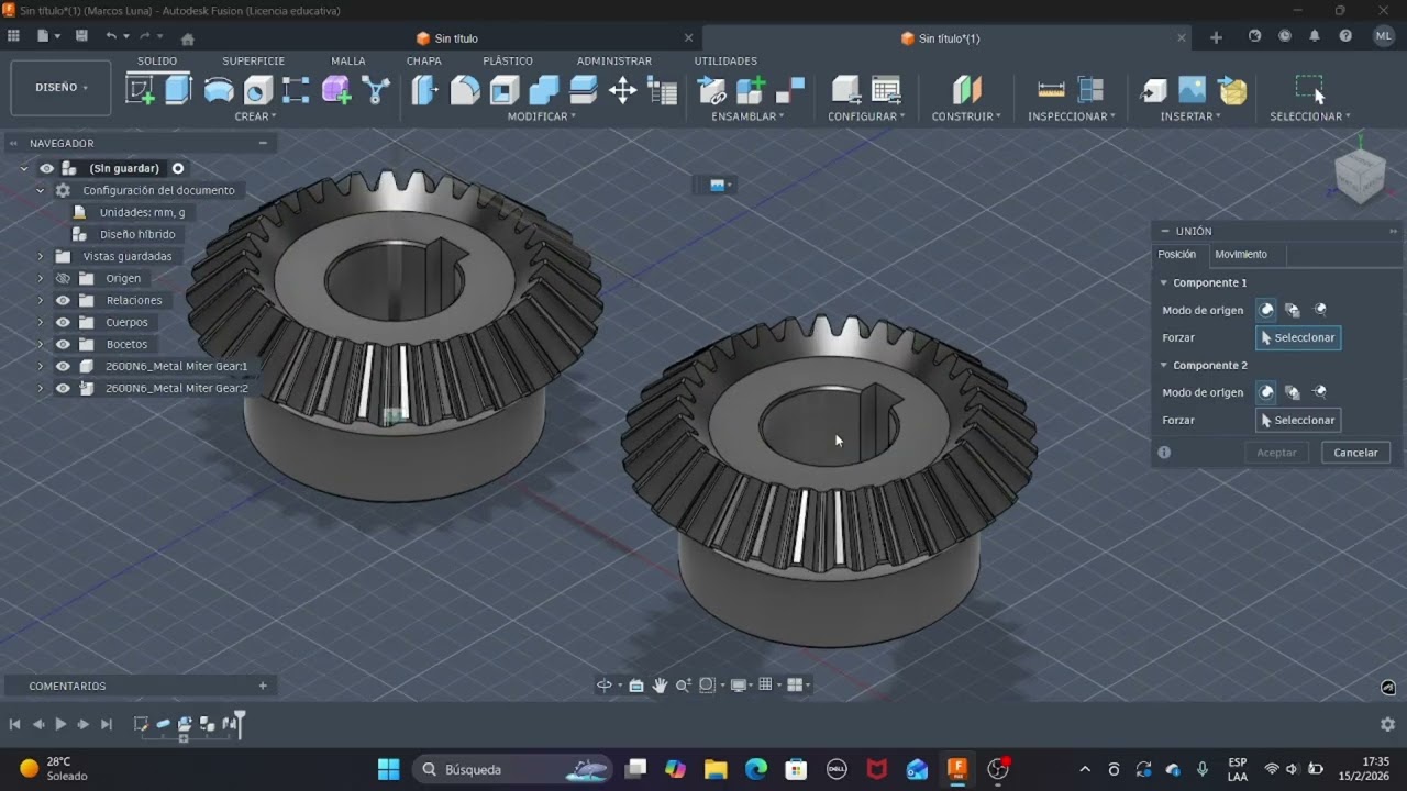 Diseño de engrane Cónico en fusion 360