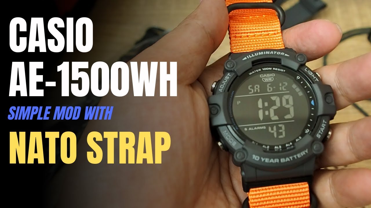 Memasang Strap NATO Zulu ke CASIO AE1500WH dengan Strap Adapter (B. Indonesia) - Modifikasi Ringan