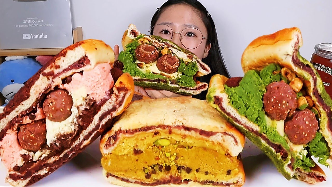 두바이 맘모스빵! 말차 페레로로쉐 사랑에빠진딸기 맘모스빵 디저트 먹방 Dessert Mukbang