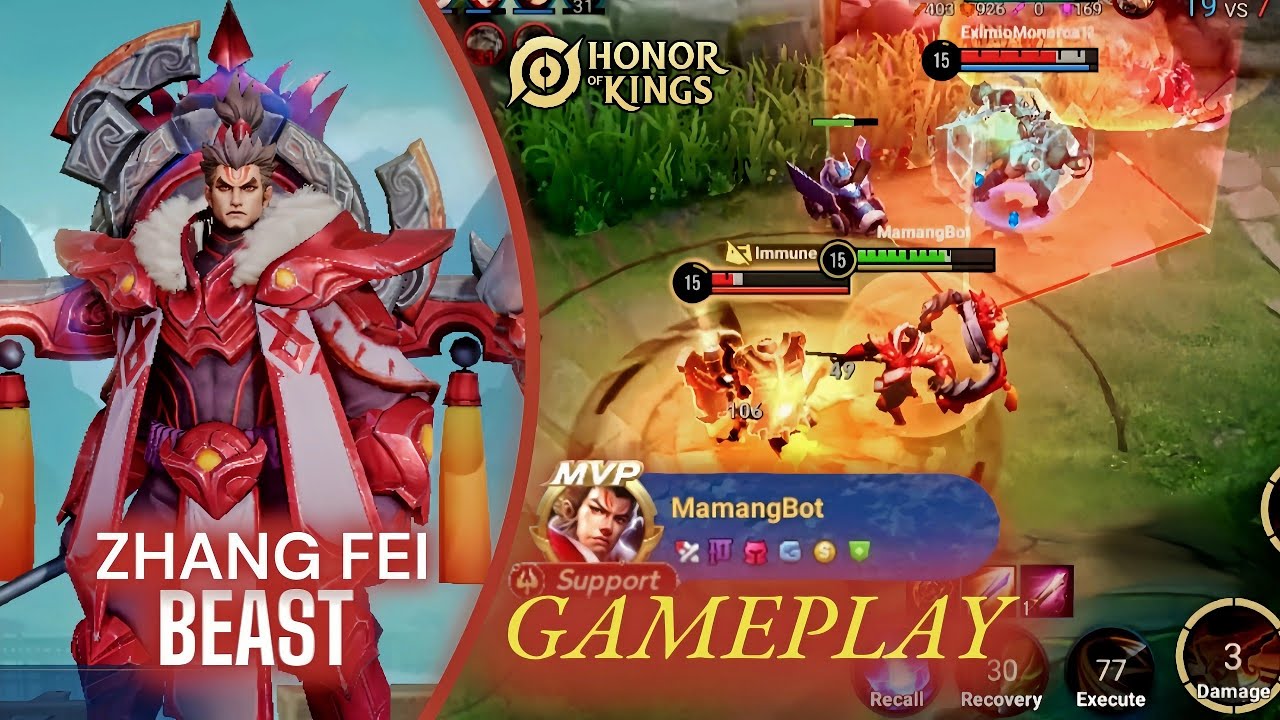 HOK : ZHANG FEI BEAST || Over Power Support || HONOR OF KING GAMEPLAY