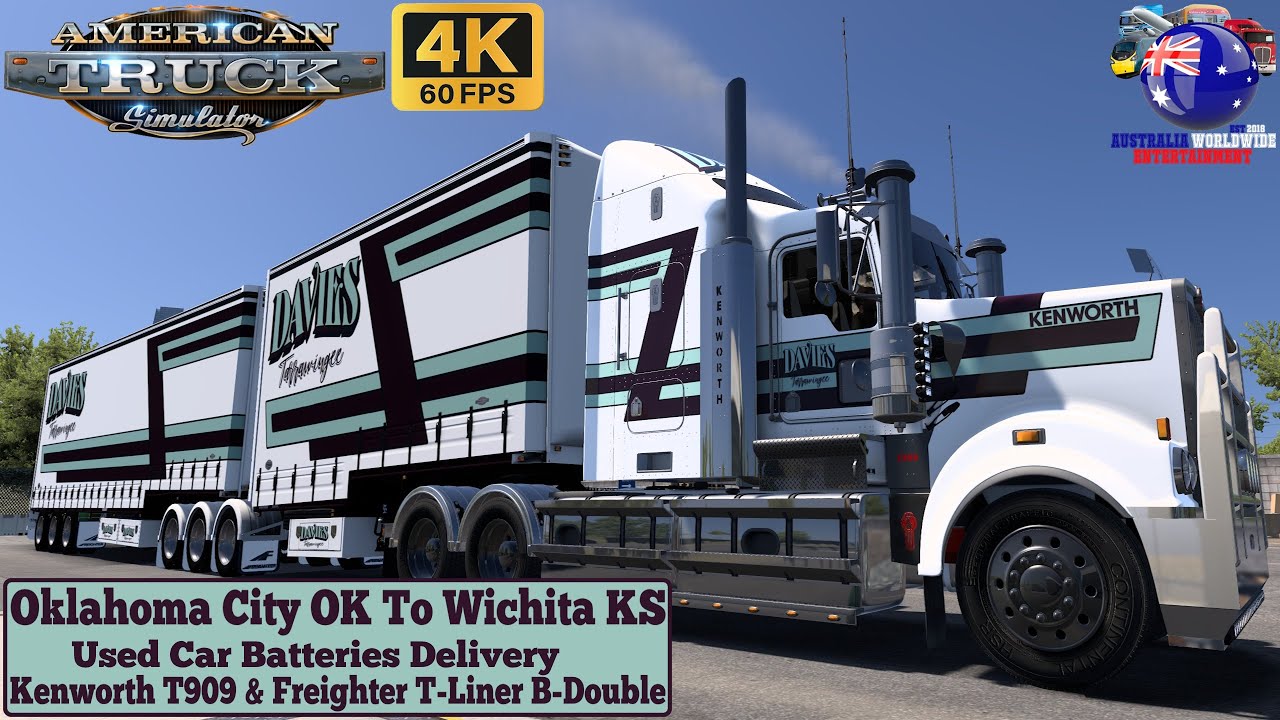 ATS 1.53 | Oklahoma City OK To Wichita KS Kenworth T909 & Freighter T Liner B Double