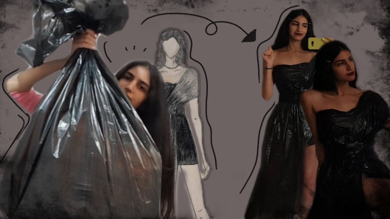 !!با کیسه زباله لباس مجلسی دوختم // making a dress out of Trash bag!
