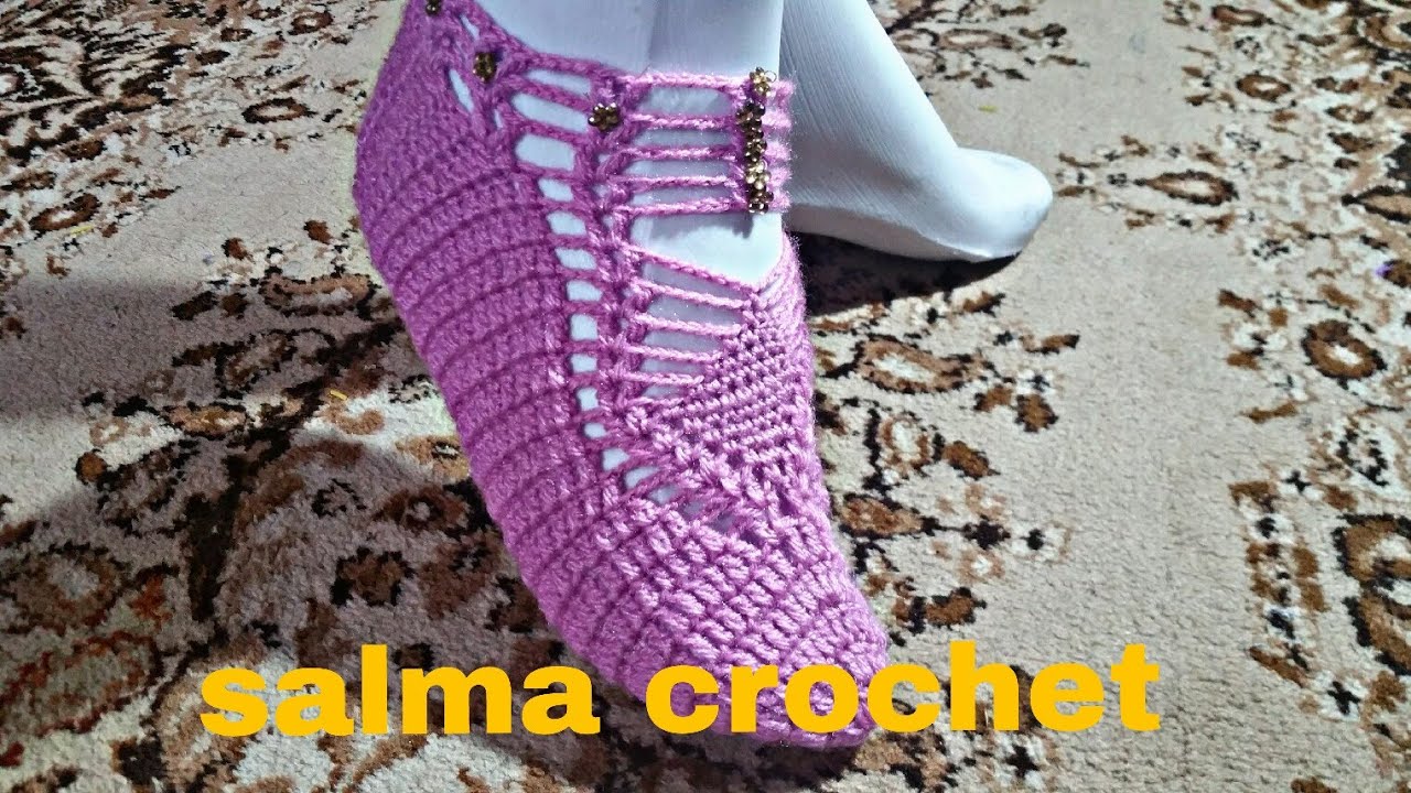 كروشيه حذاء بالوري سليبر هاف بوت جوارب نسائي للعروس مودسل #2 Crochet Slipper shoes for women