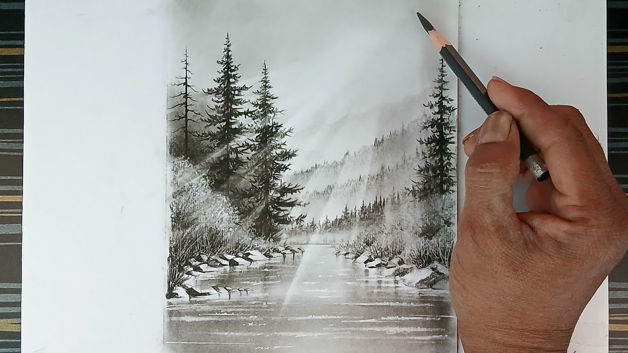 Beautiful nature landscape drawing step by step/ pencil drawing/