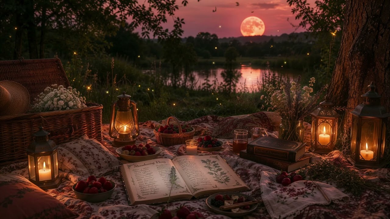 POV: Reading Under the Strawberry Moon at Dusk | Witchy Cottagecore Ambience | Nature Sounds Only
