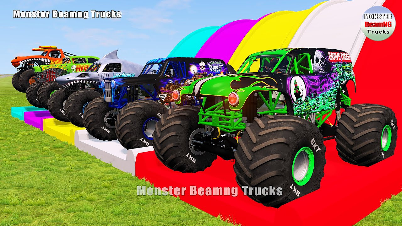 Triple Flatbed Trailer Monster Trucks Transport with Slide Color - BeamNG.drive 476