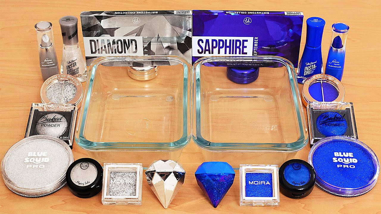 Diamonds vs Sapphires - Mixing Makeup Eyeshadow Into Slime ASMR