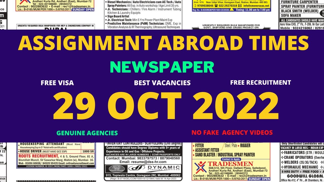 Assignment Abroad Times Today, 29 Oct 2022, ePaper pdf Mumbai, Assignments Abroad Times Newspaper