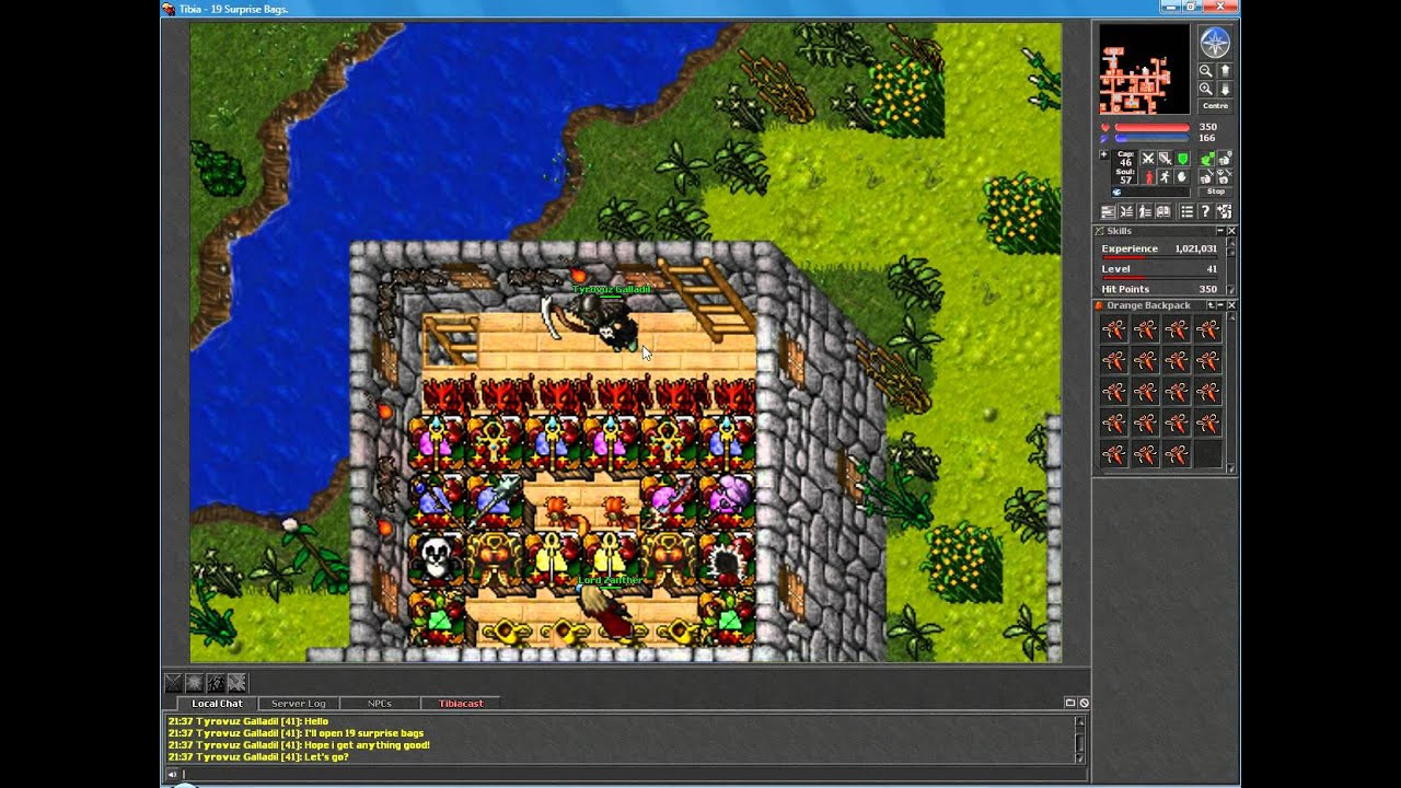 Tibia - Pacera Server - Opening 19 Surprise Bags (Nice Loot)