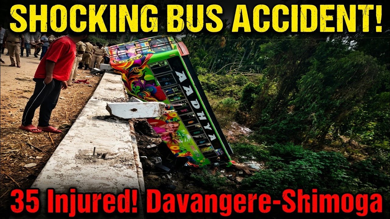 BREAKING NEWS: DAVANGERA TO SHIMOGA BUS ACCIDENT -35 PASSENGER INJURED #inqalabtv #news #busaccident