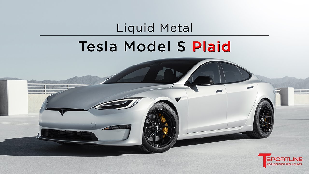 Custom Liquid Metal Wrapped Tesla Model S Plaid with Painted Calipers & Forged T Sportline Wheels