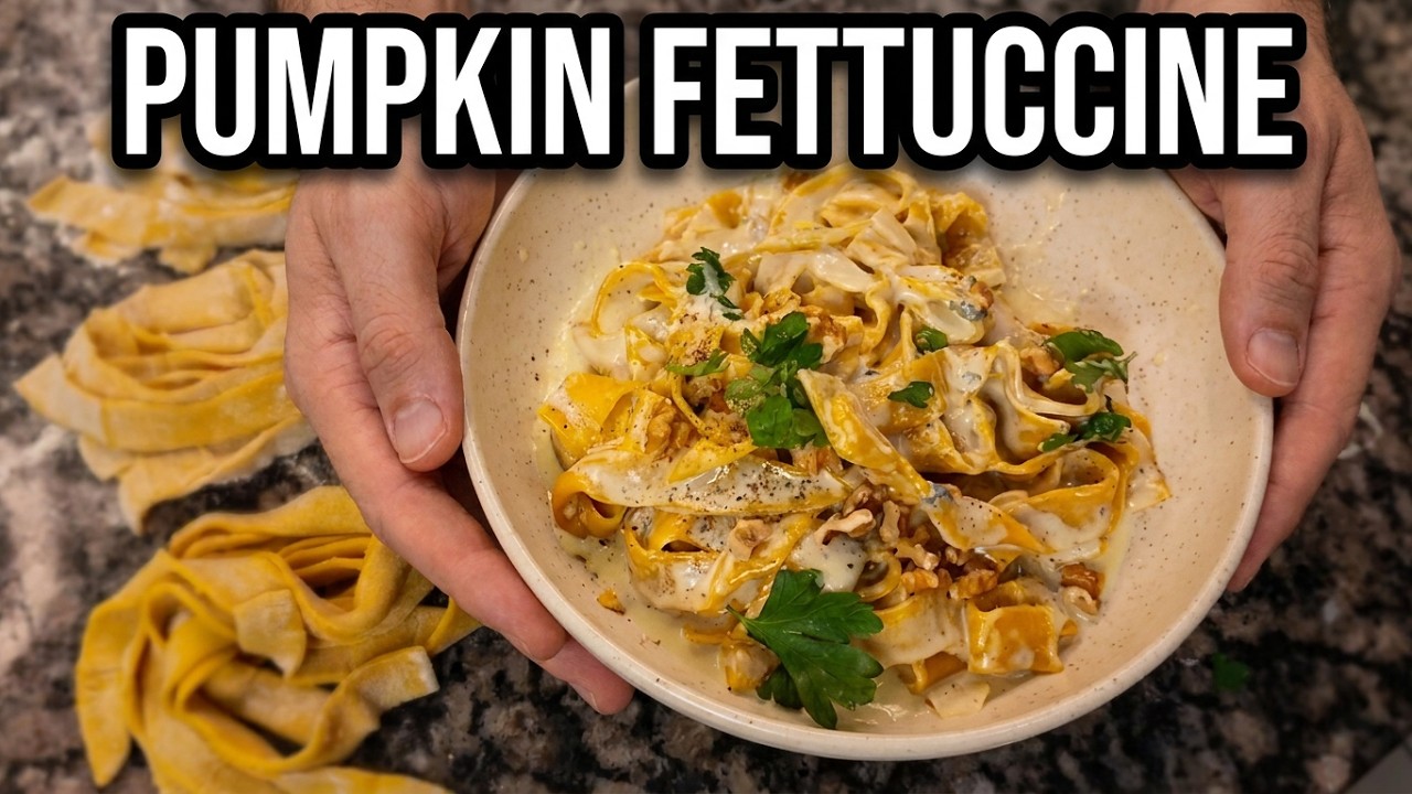 Hand-cut pumpkin fettuccine with blue cheese sauce