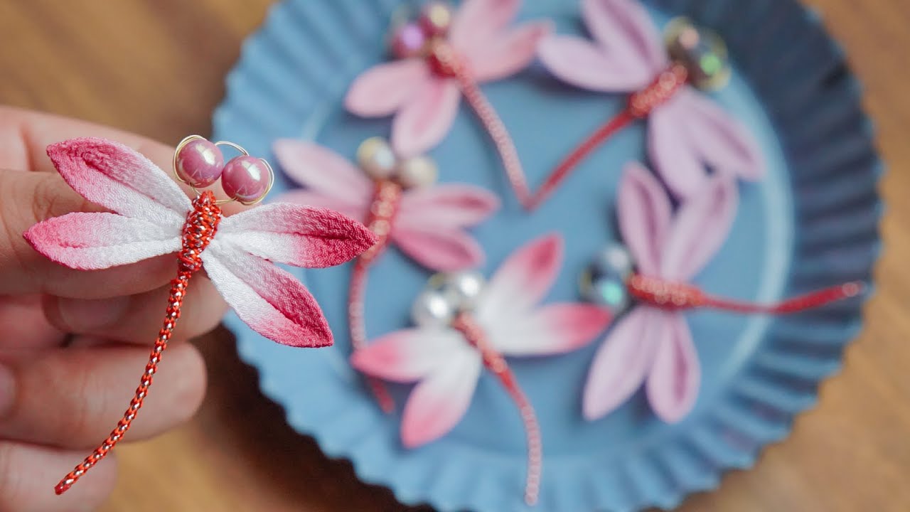 100均ビーズで作る赤とんぼ【つまみ細工】 作り方 秋 diy ハンドメイド　Kanazashi/tsumami zaiku/Red dragonfly