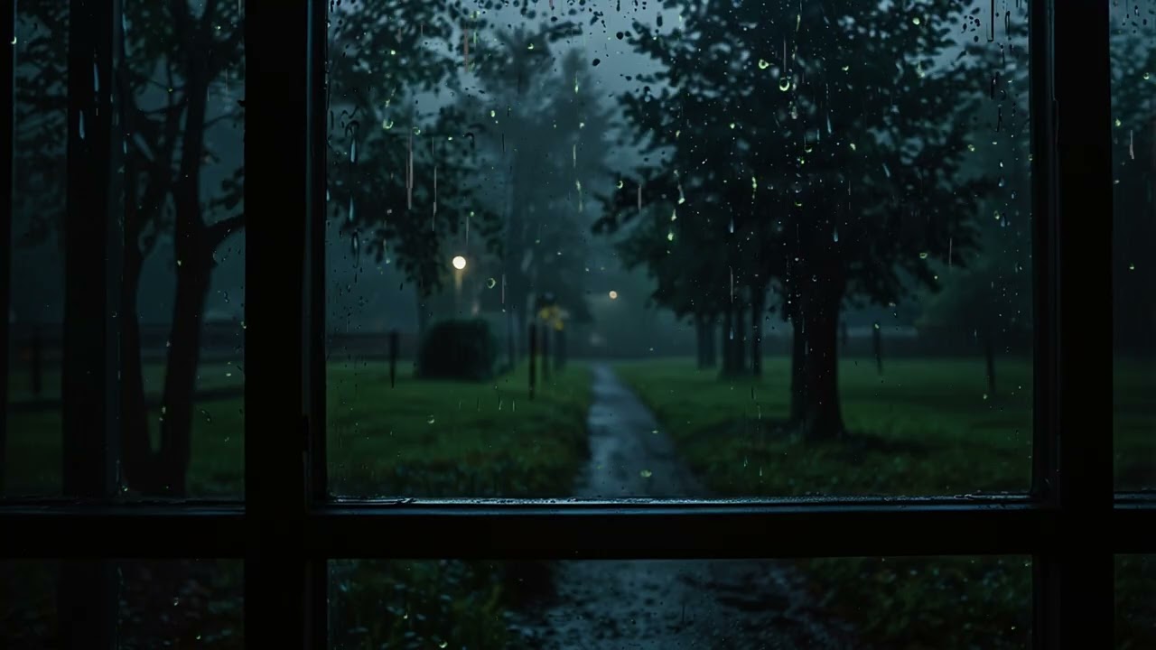 Quiet Rain at Night  Peaceful Park View Through the Window for Deep Sleep & Relaxation