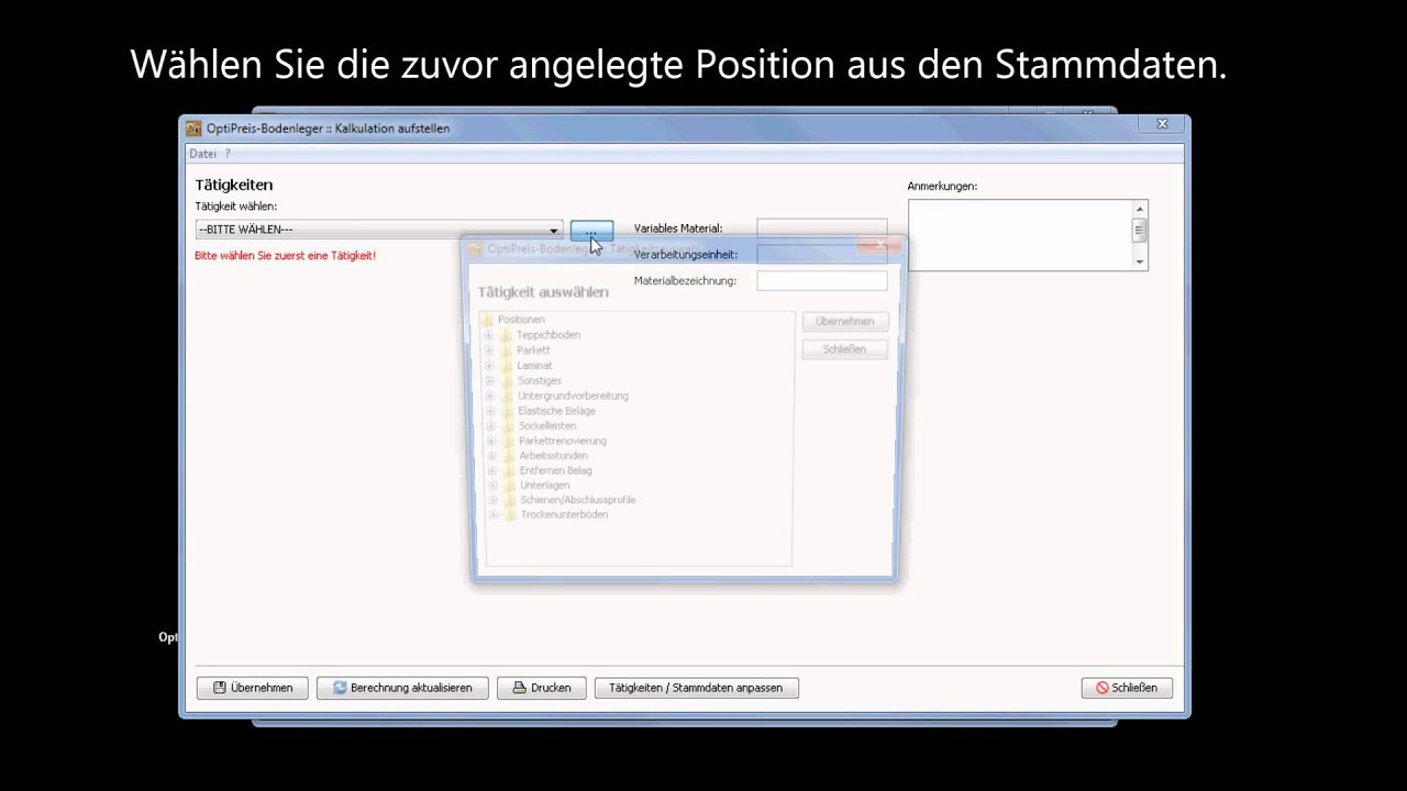 OptiPreis Bodenleger Branchensoftware Demo-Video