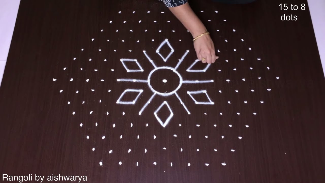 Big Peacock Muggulu 🦚 15 to 8 Dots Diwali Rangoli | Simple Rangoli Designs