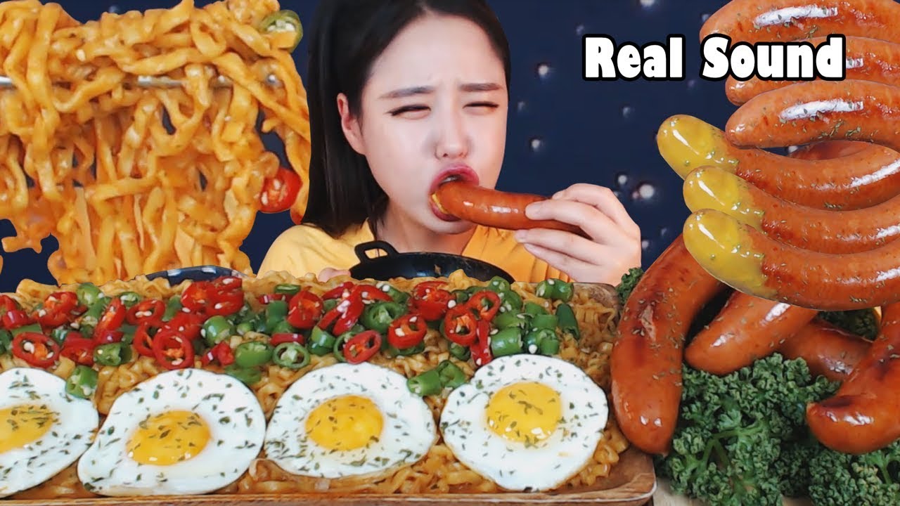 [Sub]/Real Sound/ [ Карбо- Бульдог (куриный курятник) ] [ Сосиски в Кильбасе ]  /Mukbang eating show