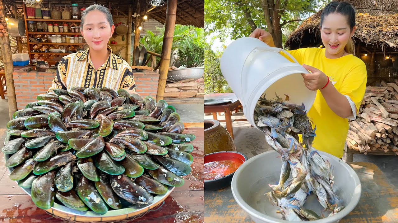 Amazing Cooking Skill - Mommy Chef Cook Country Food, Clam Grill, Crunchy Cucumber, Crab Noodle