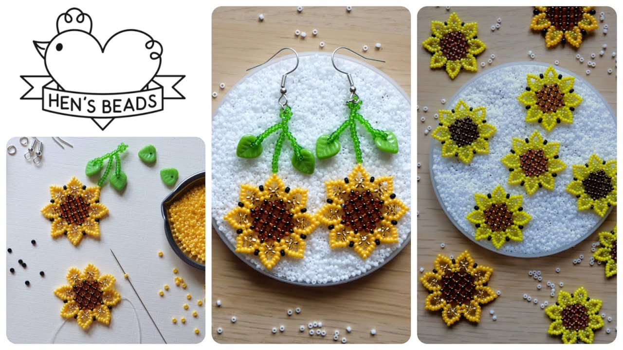How to make SUNFLOWER EARRINGS from seed beads | Hen's Beads DIY Tutorial | Easy