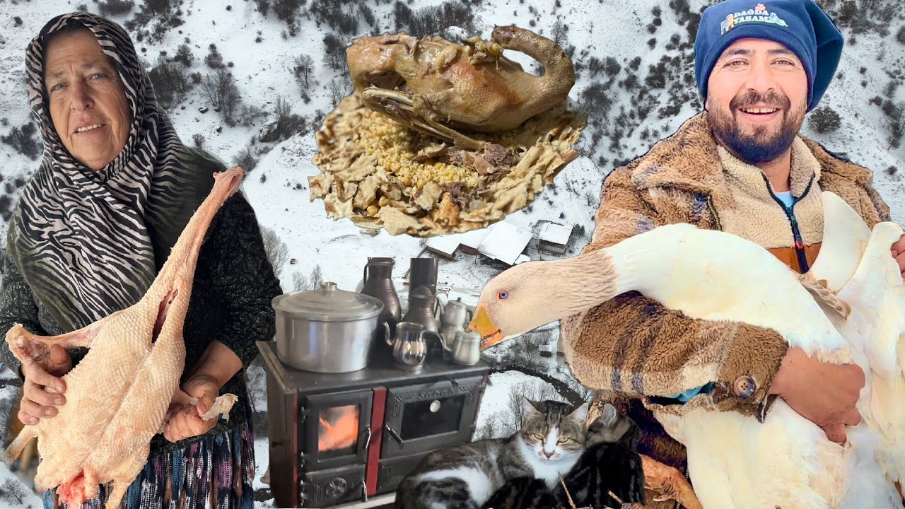 KAR YAĞDI EN LEZZETLİ KAZ YEMEĞİ / DAĞDA YAŞAYAN AİLENİN DAĞ EVİNDEKİ MUTLU YAŞANTILARI