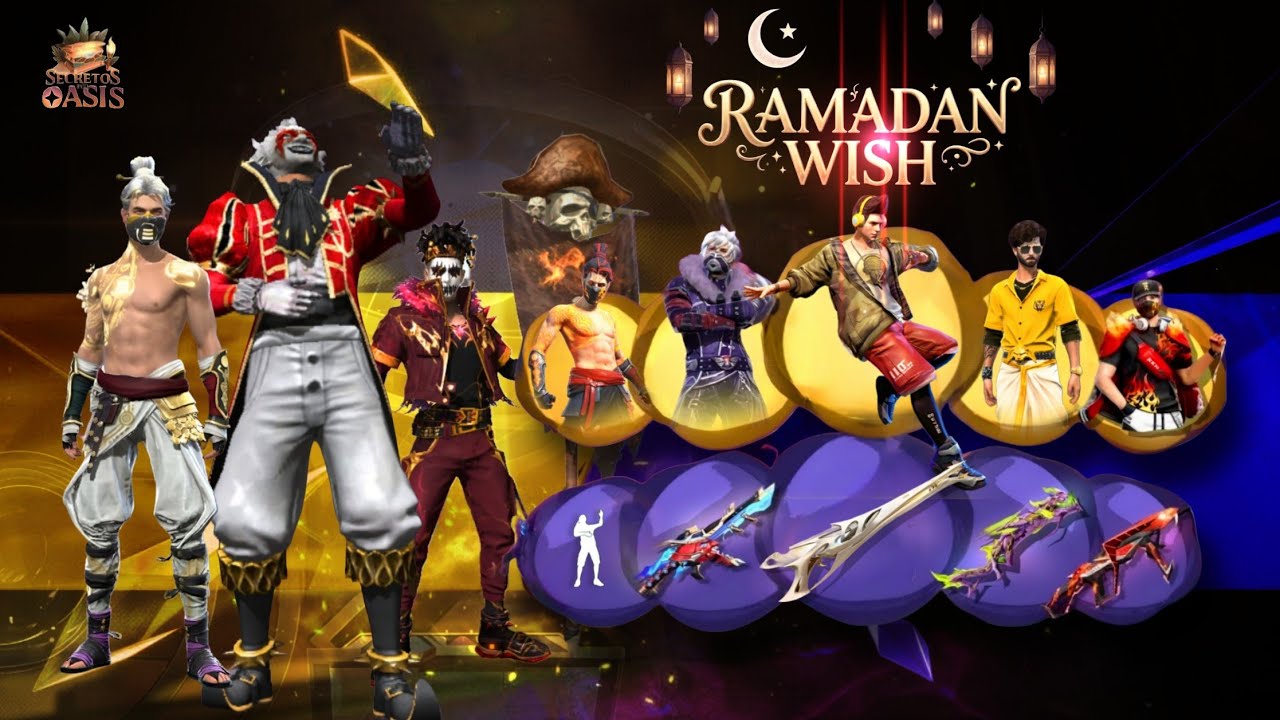 RAMADAN WISH EVENT, M1887 SKIN, GOLDEN SHADE, PIRATE FLAG EMOTE, FREE FIRE NEW EVENT, FF NEW EVENT