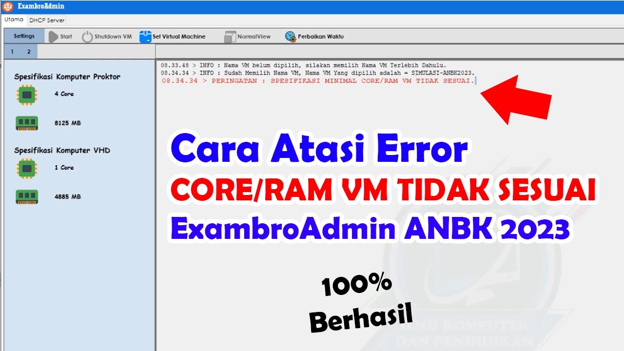 SOLUSI CORE ATAU RAM TIDAK SESUAI, ERROR EXAMBRO ADMIN ANBK 2023