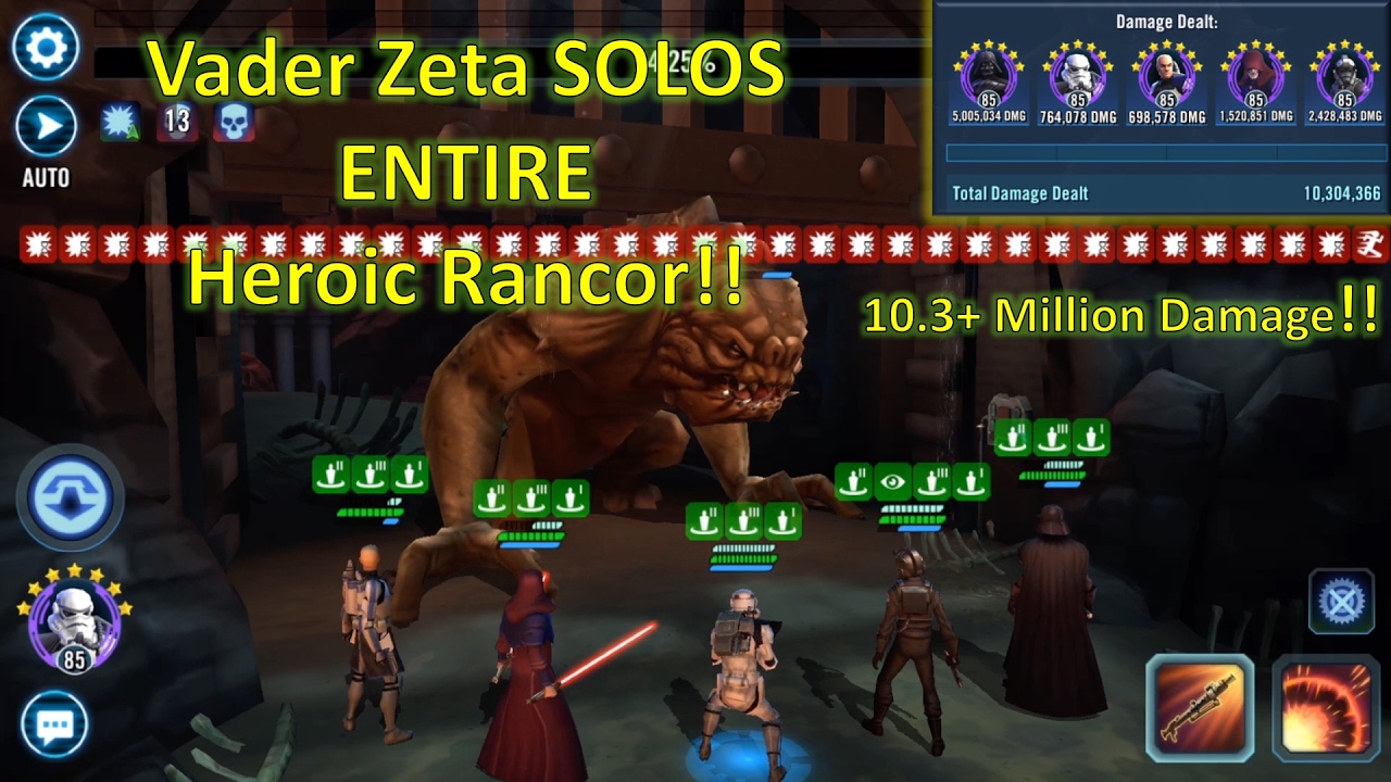 Star Wars Galaxy of Heroes: Darth Vader Zeta Leader SOLOS ENTIRE Heroic Rancor! How-to Guide!