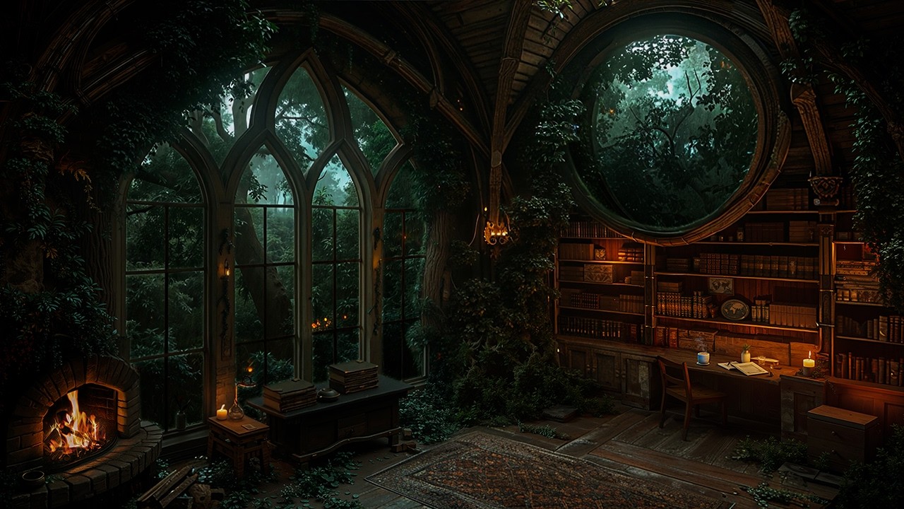 Falling Asleep in a Dark Academia Study | Cozy Rain Ambience for Deep Focus, Reading & Sleep
