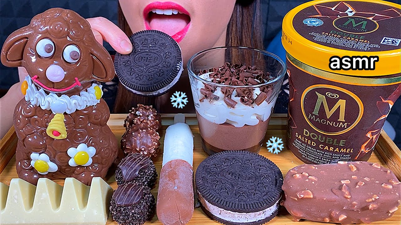 ASMR CHOCOLATE EATING + CHOCOLATE ICE CREAM (MAGNUM OREO KINDER TOBLERONE FERRERO) 먹방 Sounds