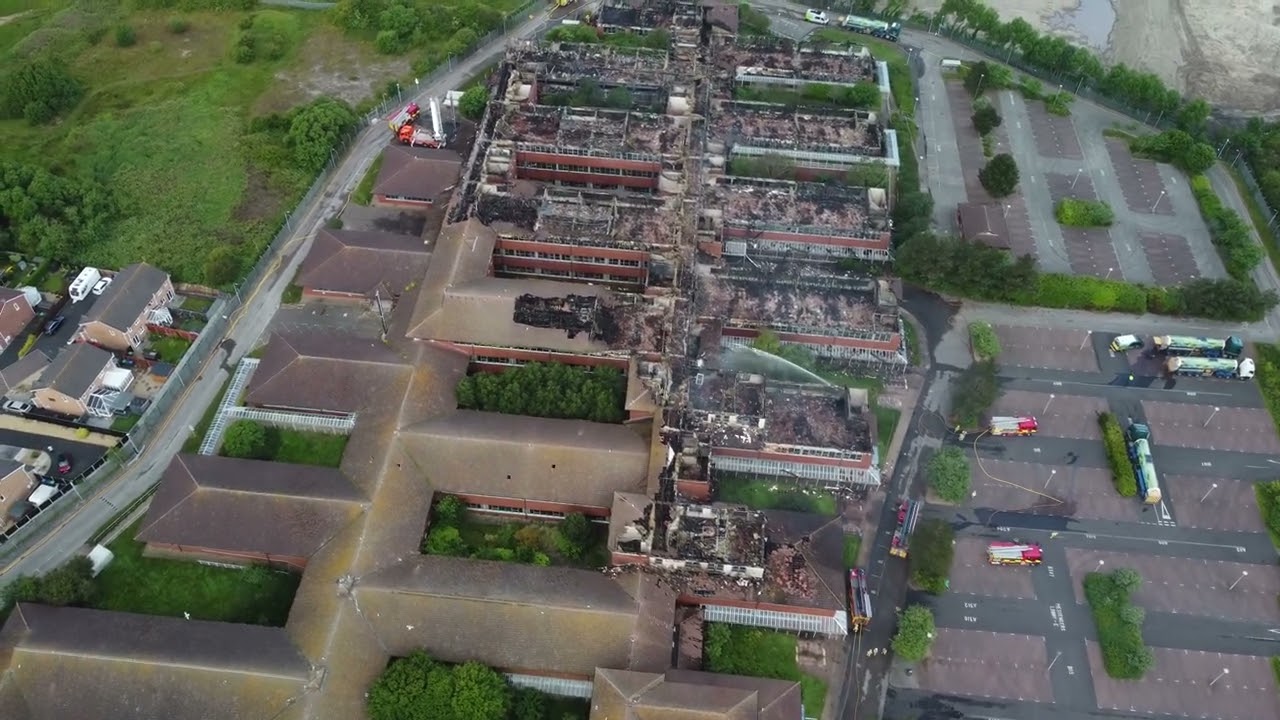 Fire damage to Warbreck House, Blackpool, 08/06/24