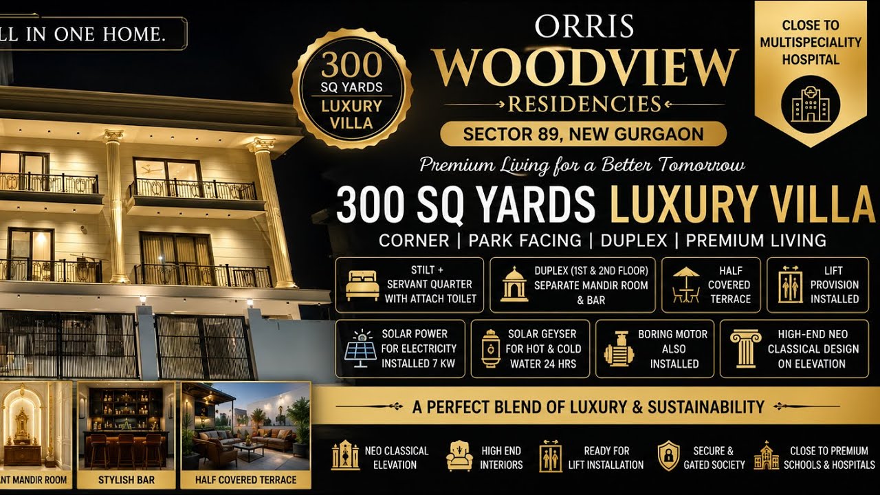     ULTRA Luxury DUPLEX Villa, Solar Power PARK FACING CORNER ☀️ Sector 89 Gurgaon | Must Watch