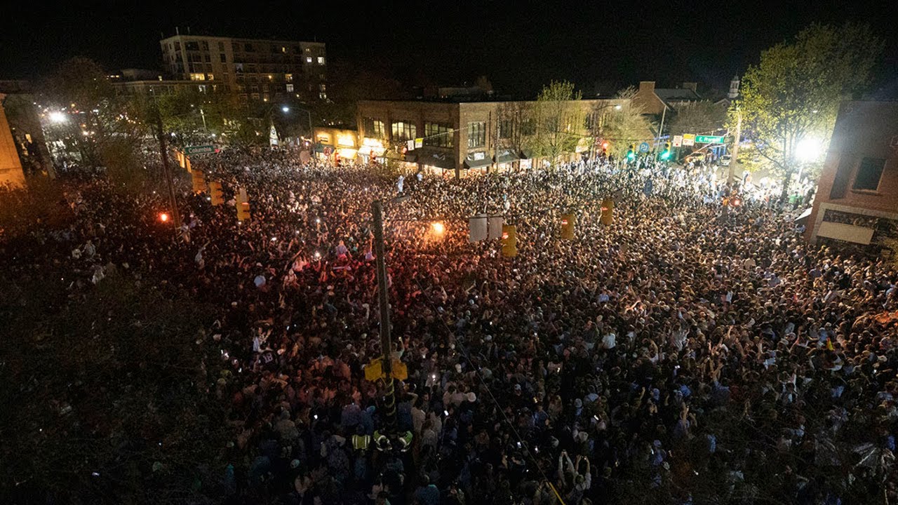 North Carolina fans rush Franklin Street after beating Duke in Final Four