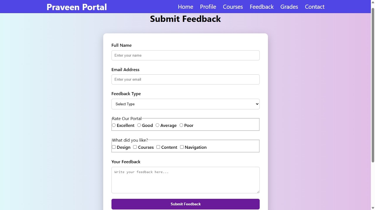 💬 Feedback Page with Form Design in HTML & CSS | Responsive UI