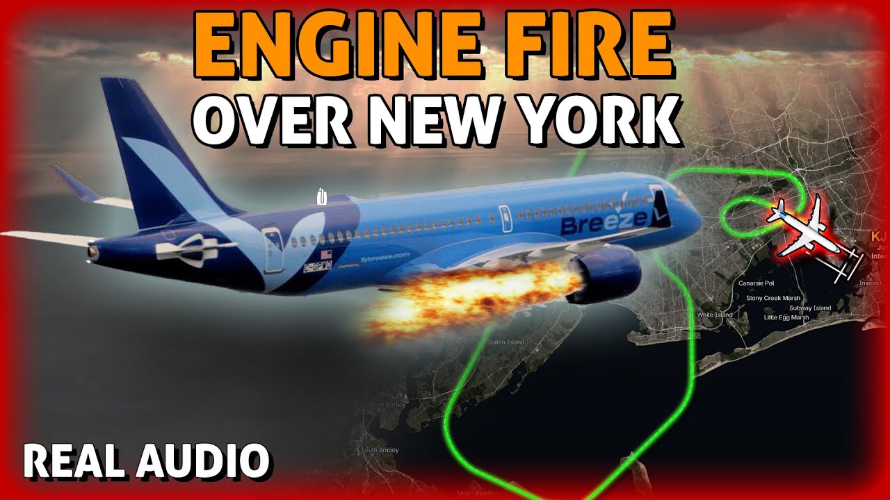 ENGINE FIRE Forces Breeze Airbus A220 to Emergency Landing at JFK. Real ATC Audio