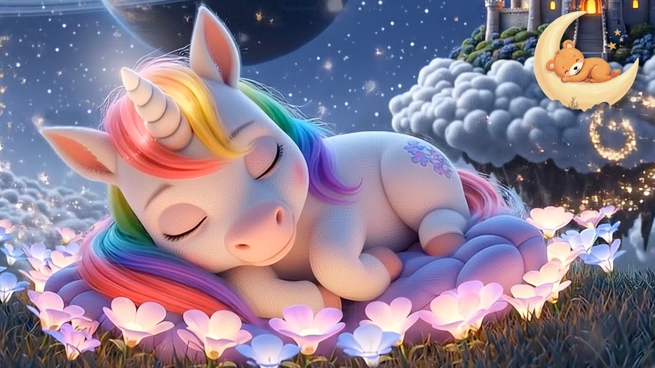 🦄 Rainbow Unicorn Lullaby | Magical Castle & Planet 🪐 Baby Sleep Music 