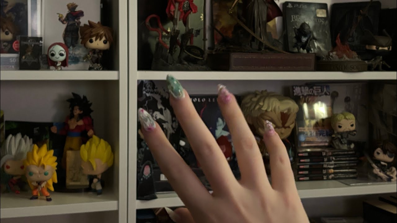 asmr tapping and scratching around my bfs room (a lot of cool stuff)