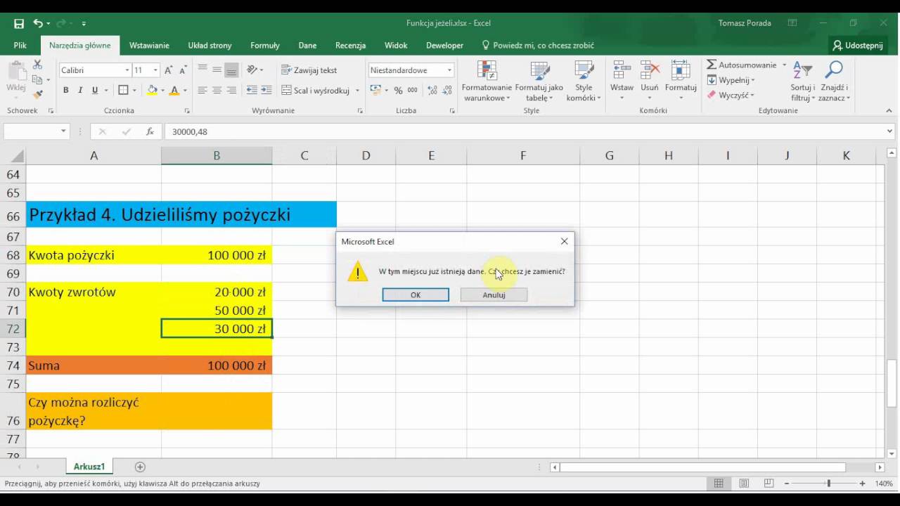 Excel - Funkcja JEŻELI - 5 przykład&oacute;w