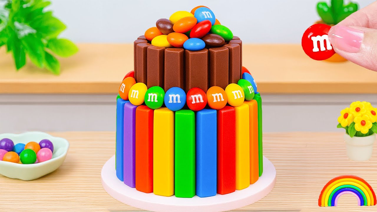 How to Make Rainbow Cake Recipe With Chocolate | Stunning 2 Tier M&M Candy Cake